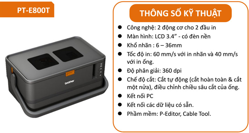 Máy in ống Brother PT-E800T Máy in ống Brother PT-E800T